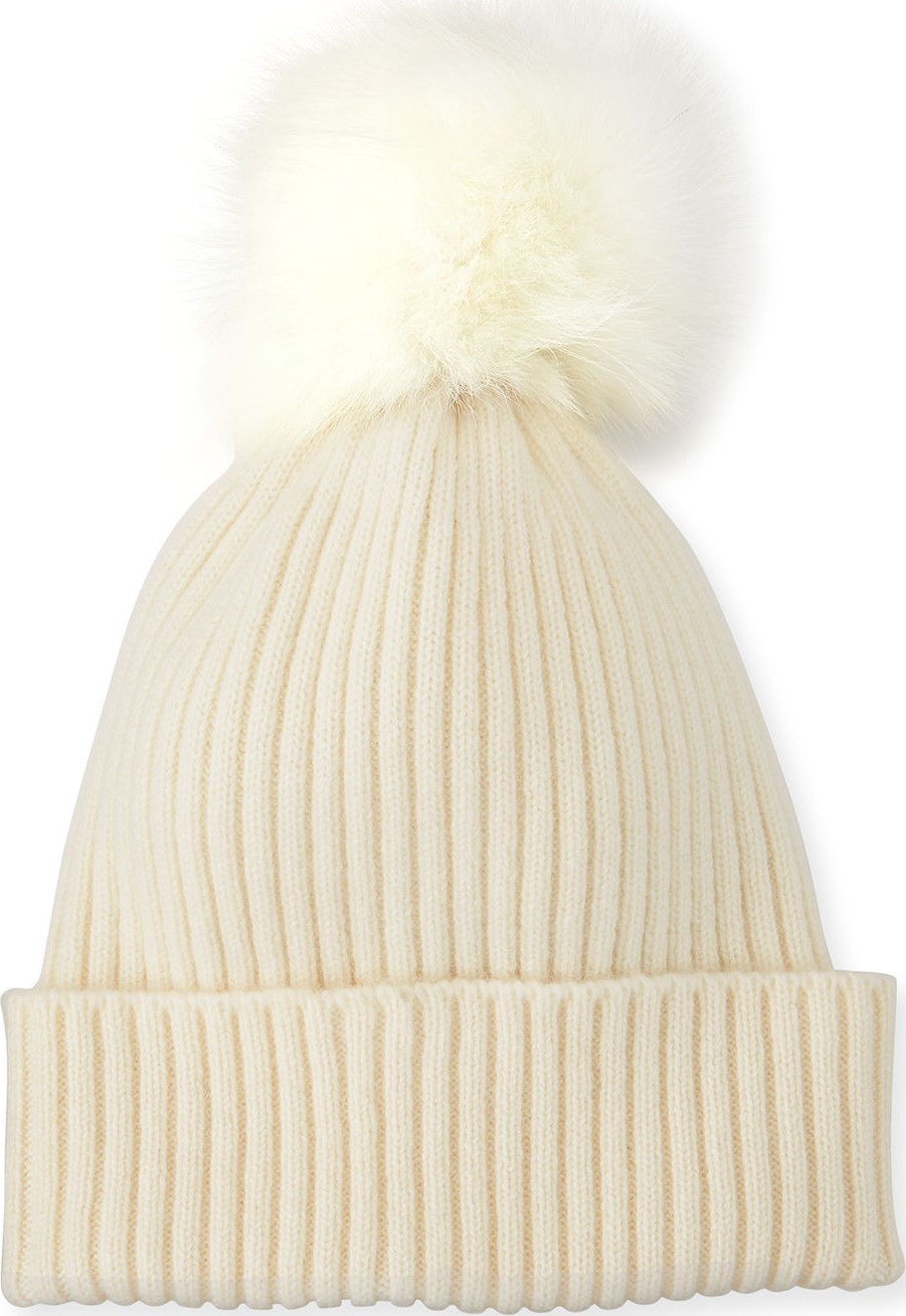 Sofia Cashmere Ribbed Beanie with Fox Fur Pompom