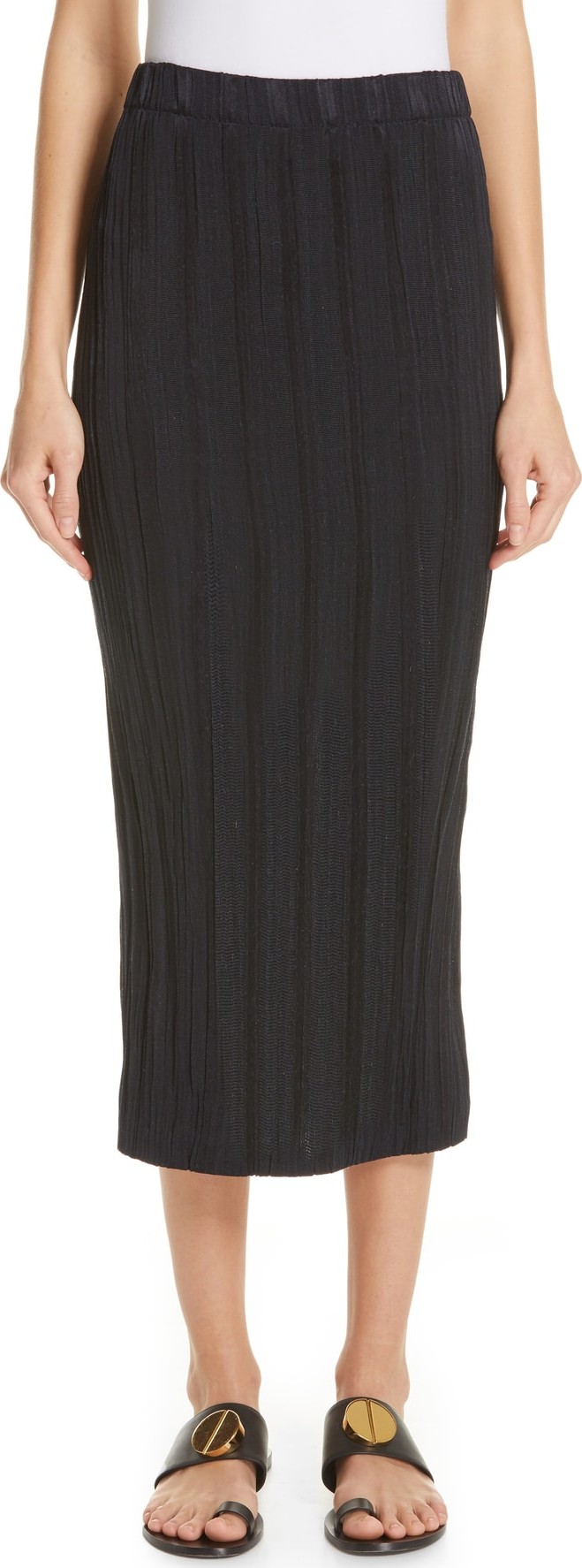 Zero + Maria Cornejo Evie Plissé Linen & Silk Pencil Skirt