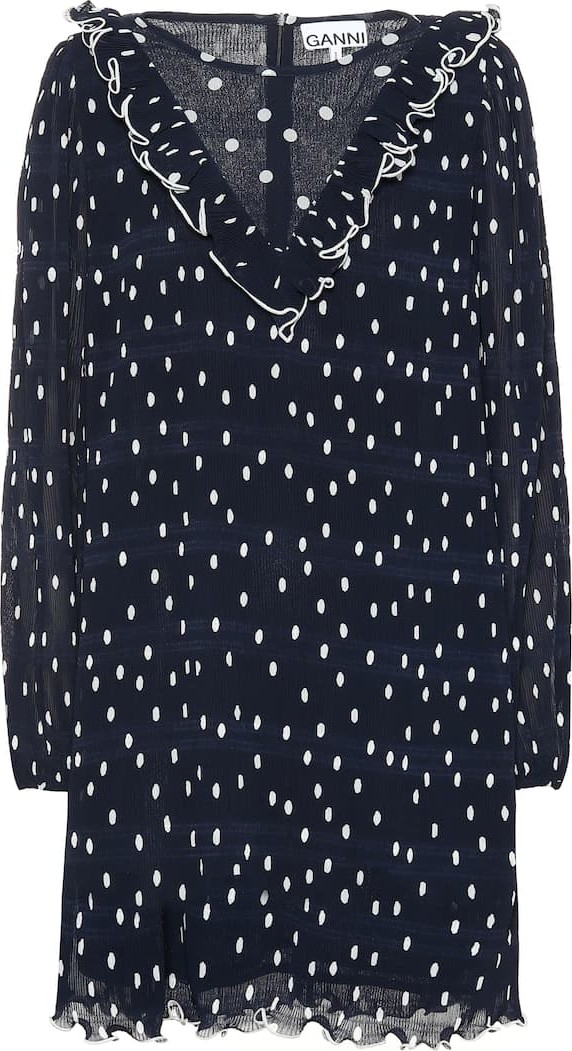 Ganni Polka-dot pleated georgette dress