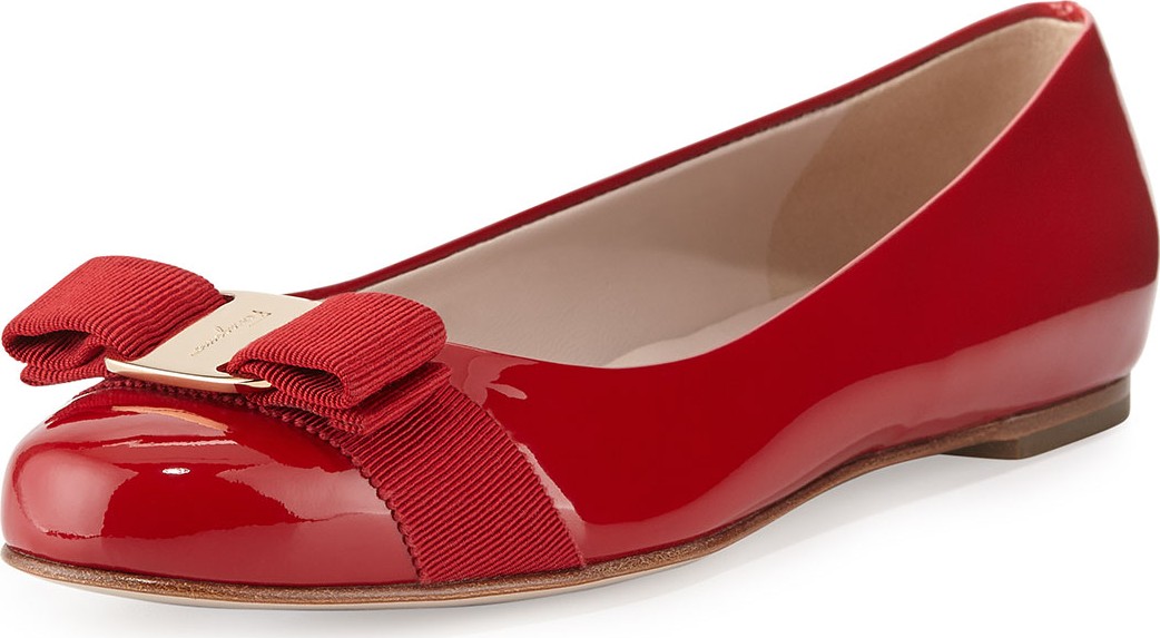Salvatore Ferragamo Varina Patent Bow Ballet Flats, Rosso (Red)