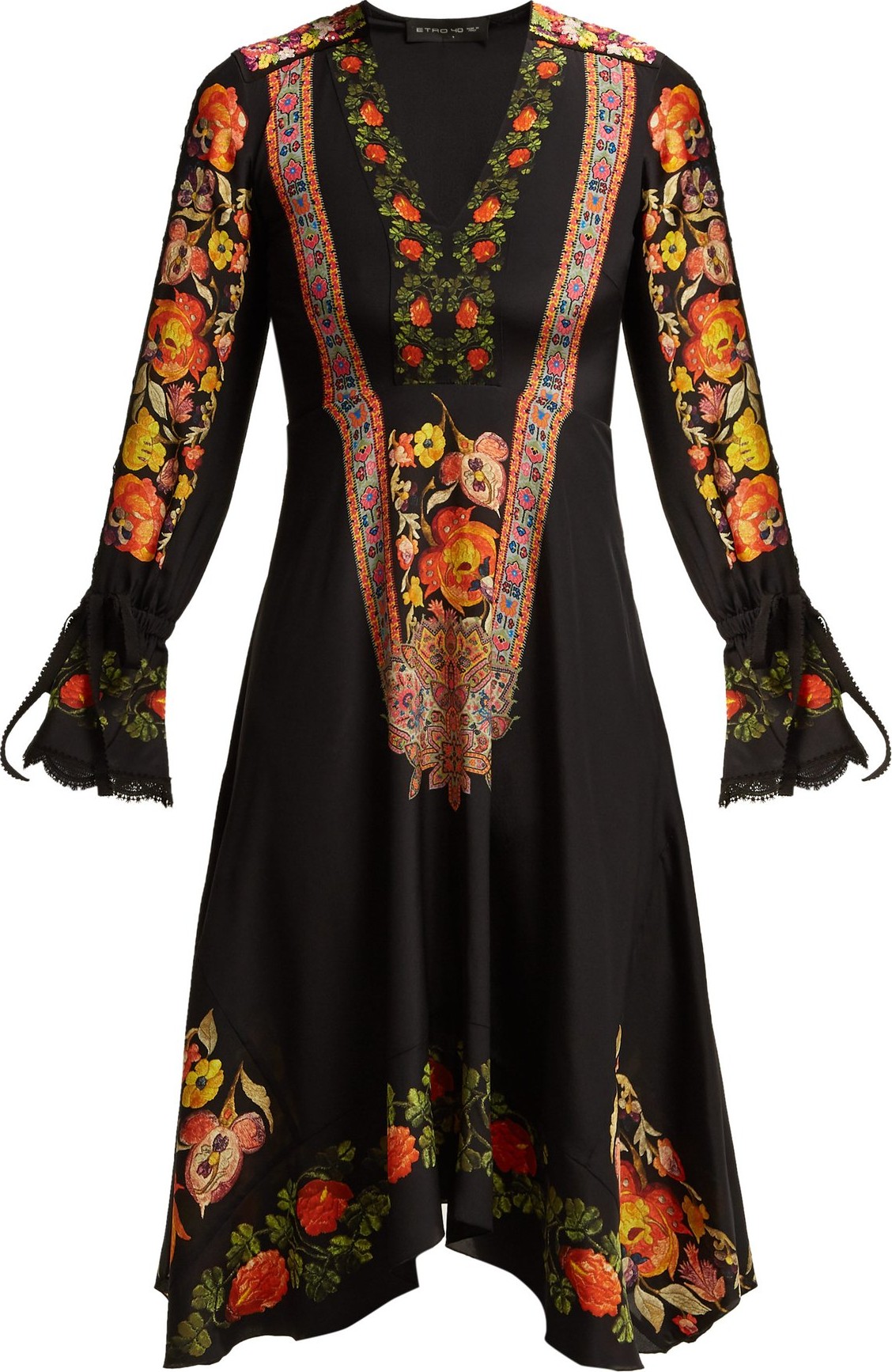 Etro Shambala embroidered floral-print silk dress