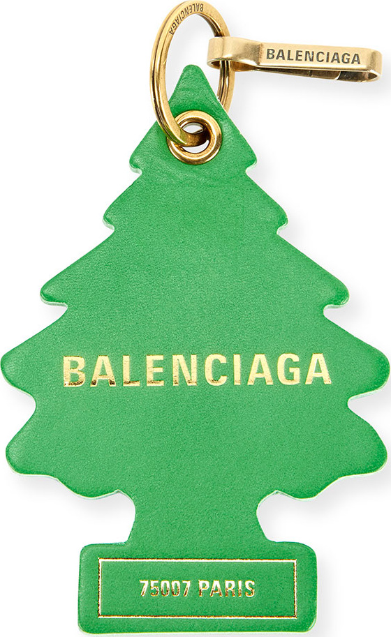 Balenciaga Pine Tree-Shaped Leather Keychain with Logo