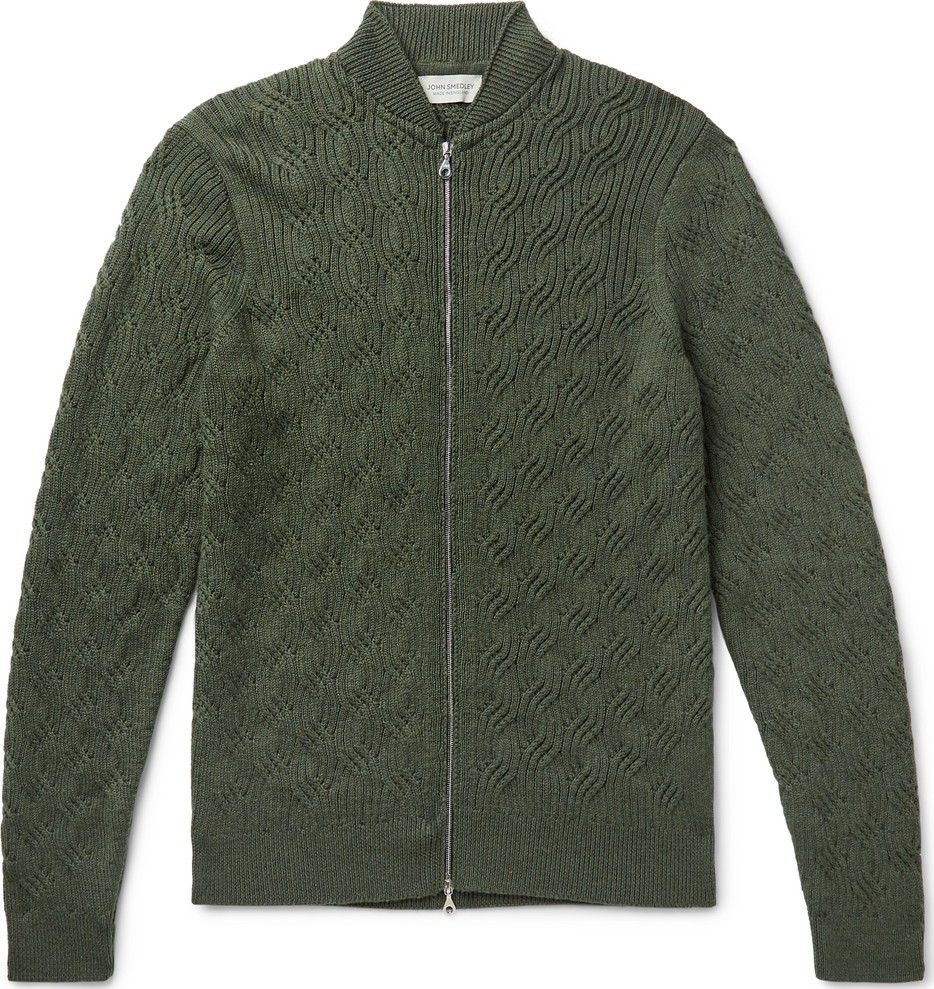 John Smedley Textured-Knit Merino Wool Zip-Up Cardigan