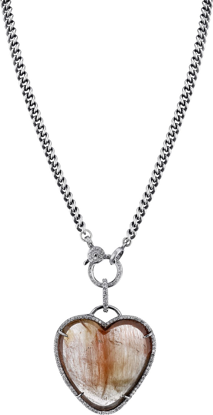 Sheryl Lowe Rutilated Quartz Heart Pendant Necklace