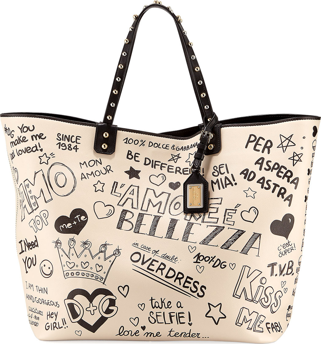 Dolce & Gabbana Graffiti Leather Tote Bag