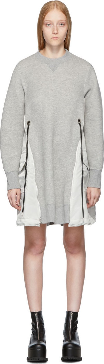 Sacai Grey Spongy Sweatshirt Dress