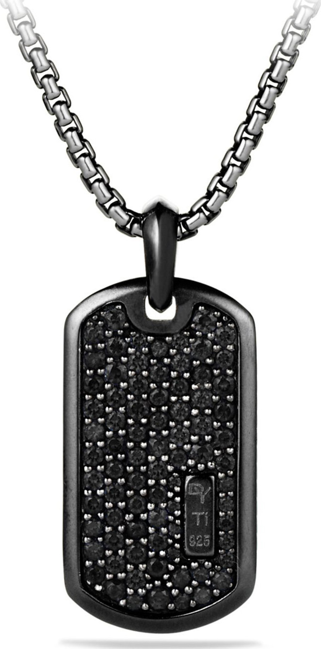 David Yurman Men's Titanium & Sterling Silver Pave Tag with Black Diamonds