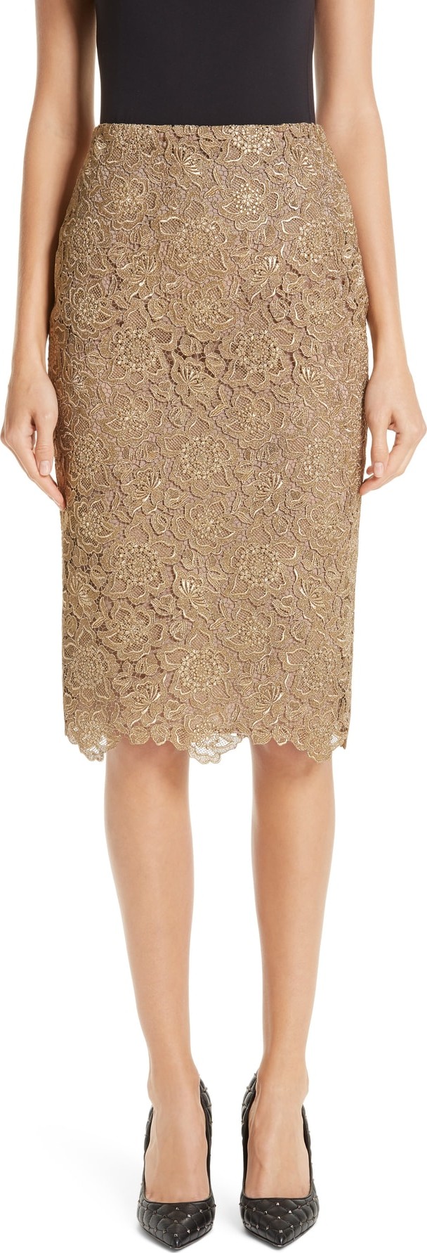 Valentino Anemone Guipure Lace Pencil Skirt