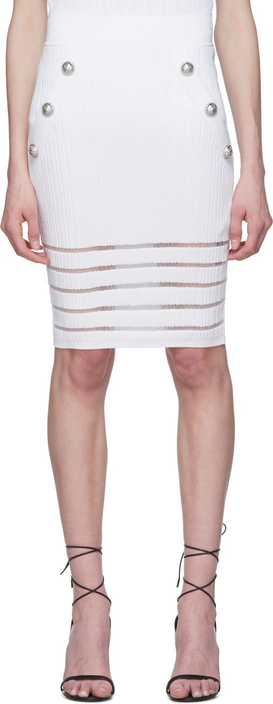 Balmain White Open Knit Skirt
