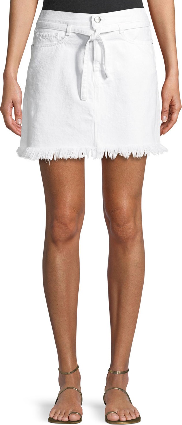 FRAME DENIM Le High Belted Mini Skirt w/ Raw-Edge