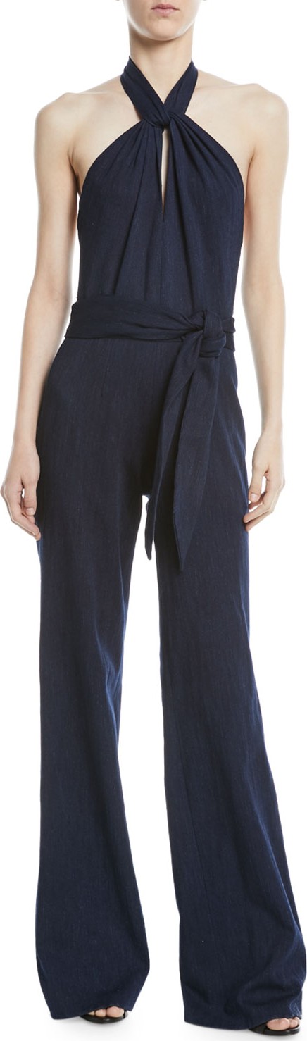 Josie by Natori Denim Halter Wide-Leg Jumpsuit