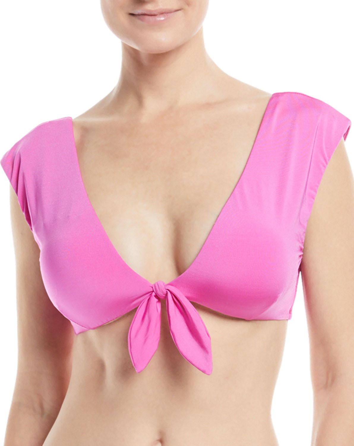 Trina Turk Key Solids Tie-Front Cap-Sleeve Swim Top