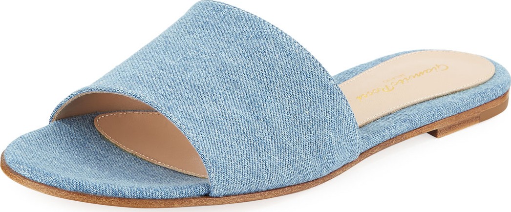 Gianvito Rossi Denim Flat Slide Sandals