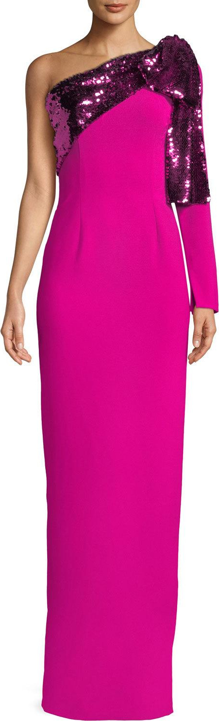 Sachin & Babi Rina One-Shoulder Gown w/ Sequin Bow