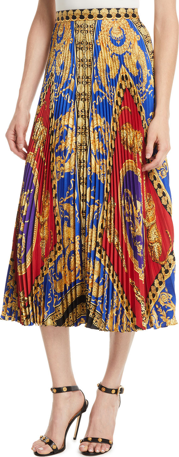 Versace Pillow Talk Archive Print Pleated Midi Skirt