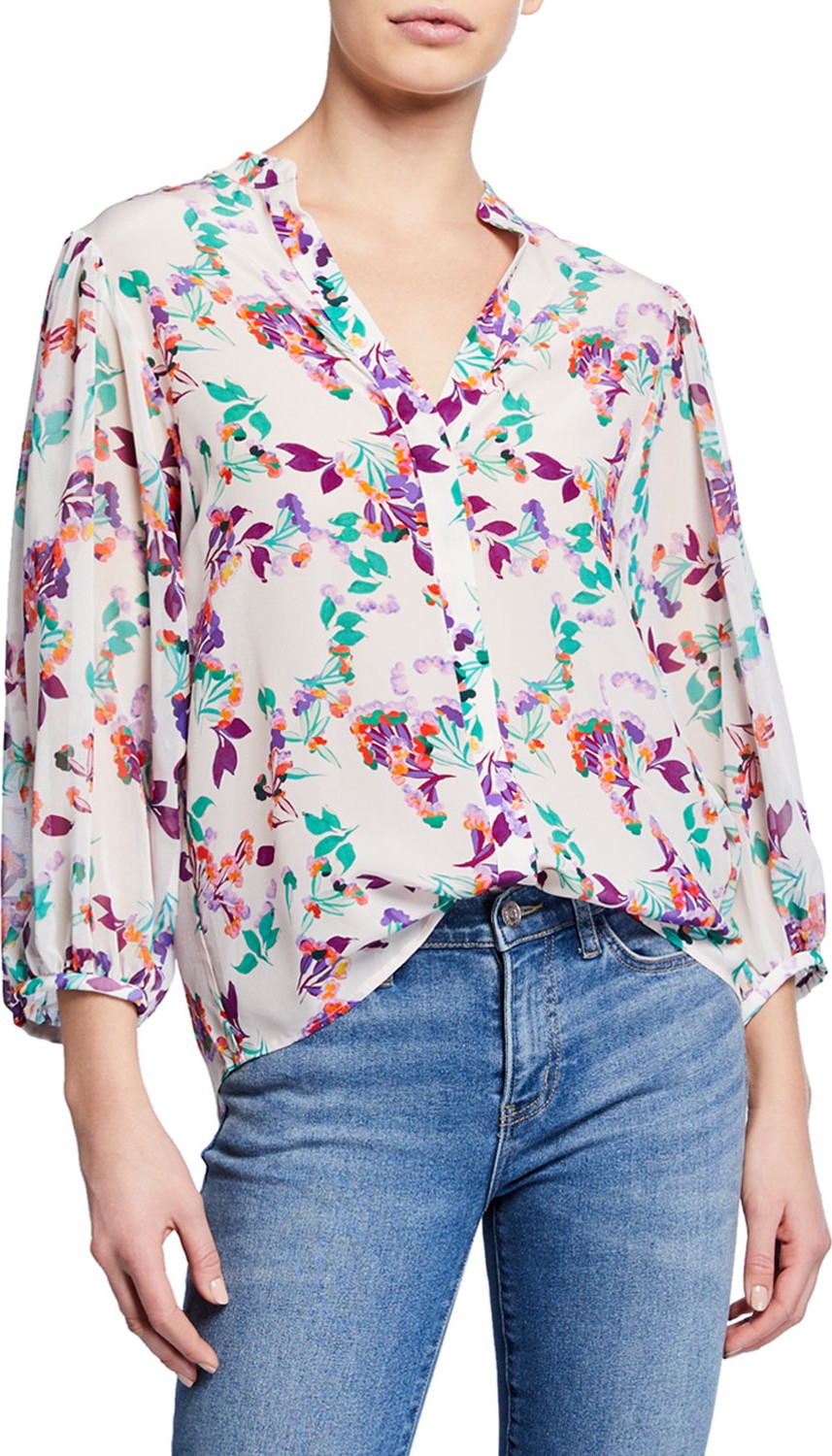 Saloni Chloe Floral Silk Button-Up Blouse