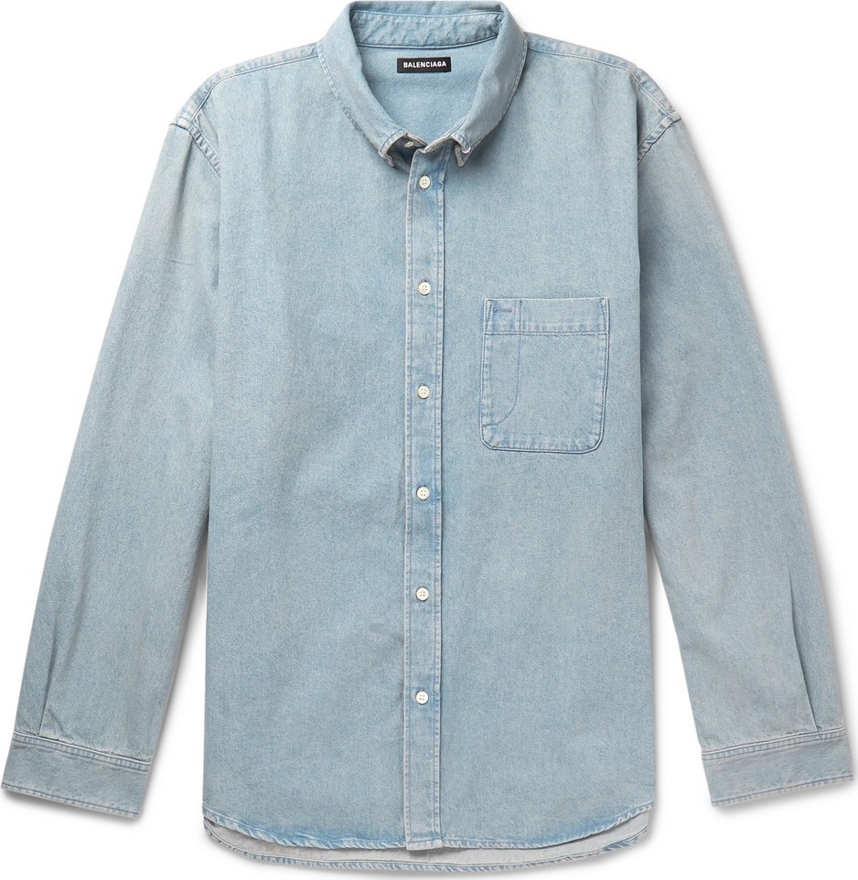 Balenciaga Oversized Button-Down Collar Logo-Print Denim Shirt