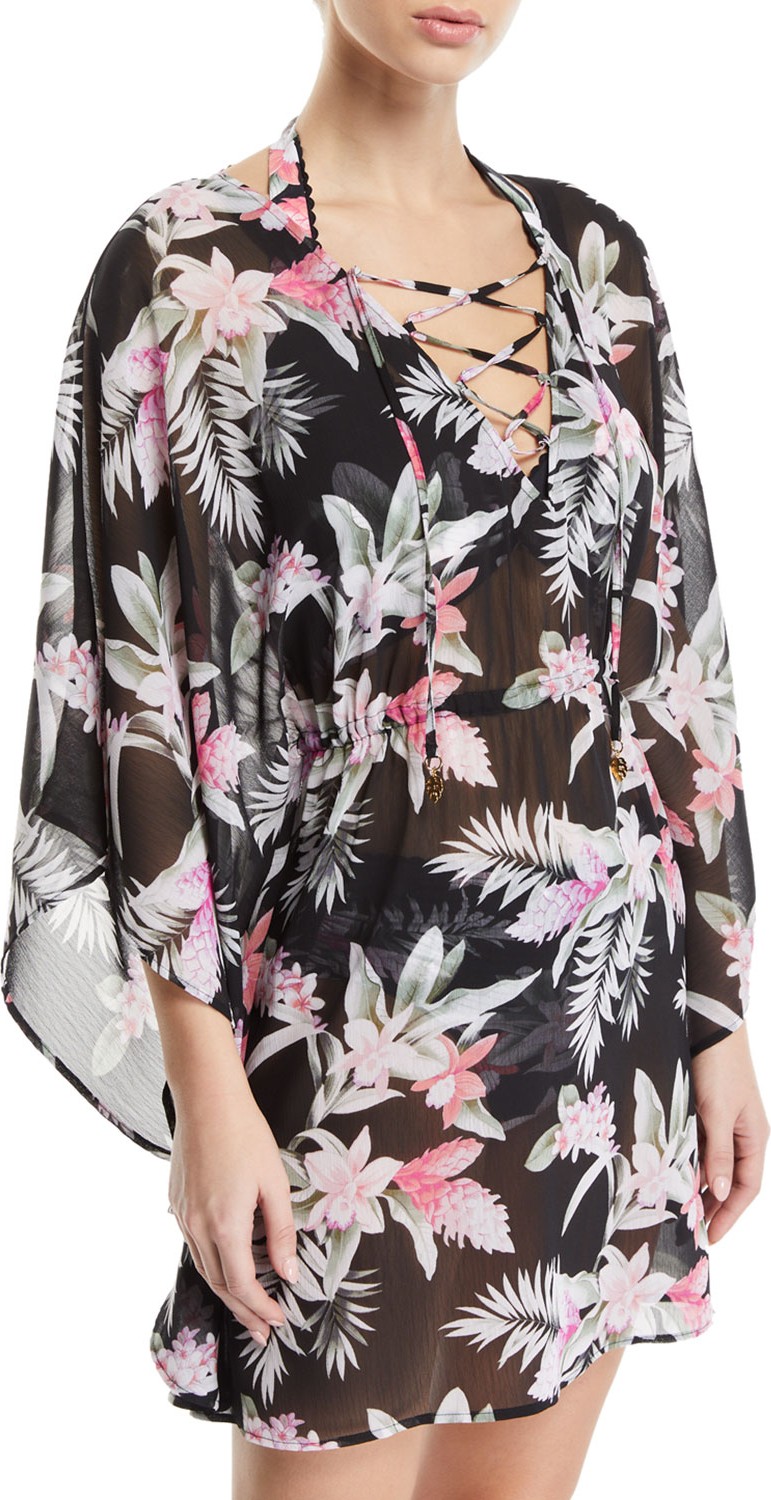 Tommy Bahama Ginger Flowers Open-Back Lace-Up Tunic
