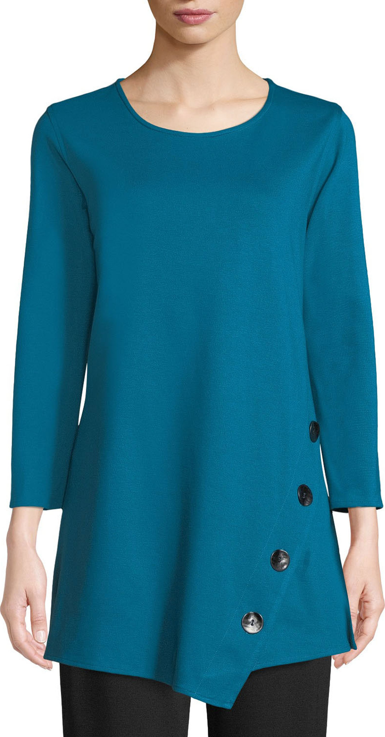 Caroline Rose 3/4-Sleeve Easy-Fit Ponte Luxe Tunic w/ Matte Metal Buttons