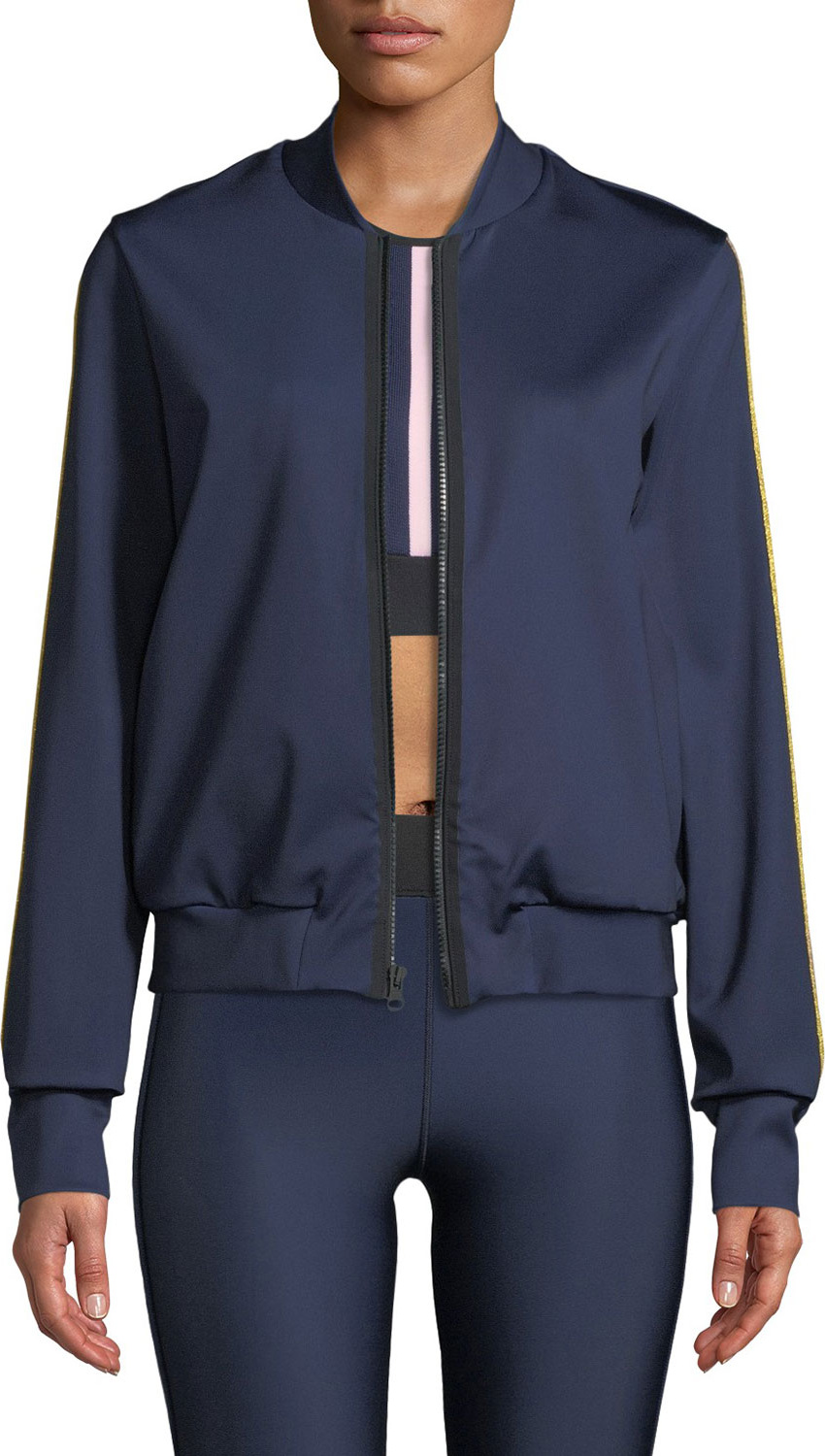 ULTRACOR Silk Collegiate Side-Stripe Bomber Jacket ULTRACOR Silk Collegiate Side-Stripe Bomber Jacket