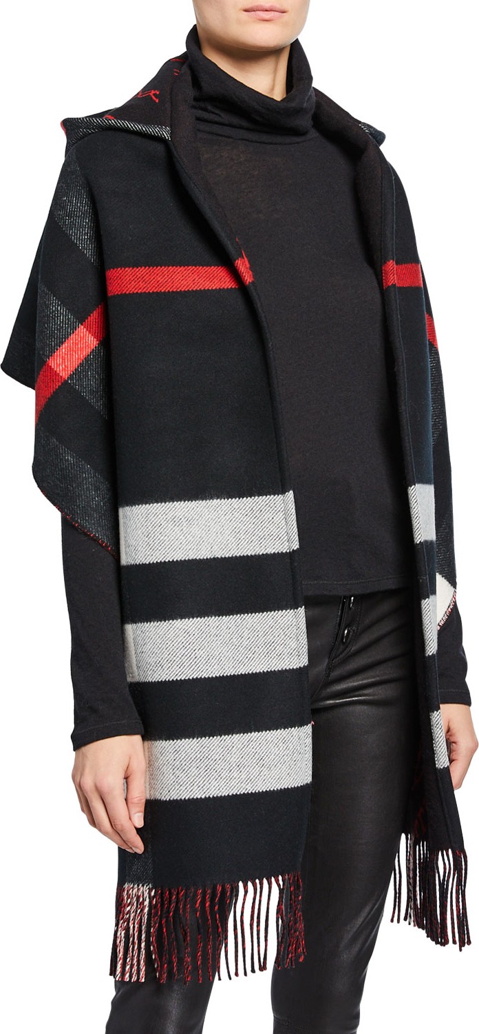 Burberry London England Hooded Check Fringe Scarf
