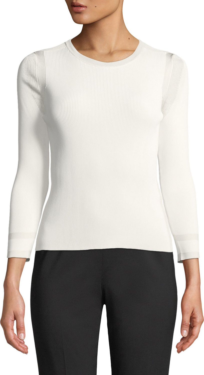 Giorgio Armani 3/4-Sleeve Viscose Knit Top, White