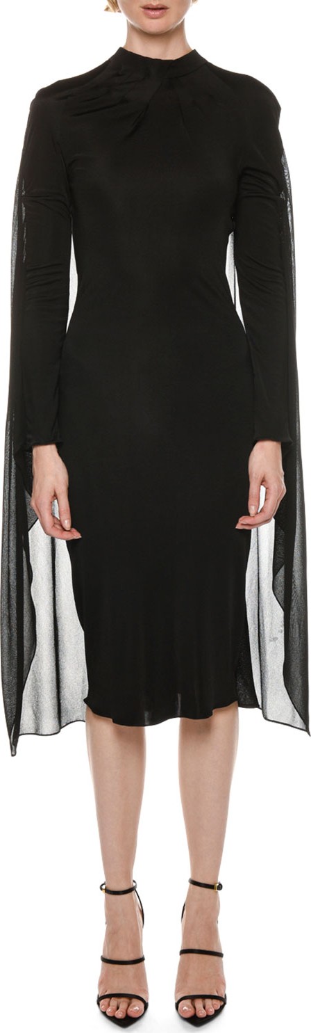 TOM FORD Cape-Back High-Neck Long-Sleeve Jersey Cocktail Dress