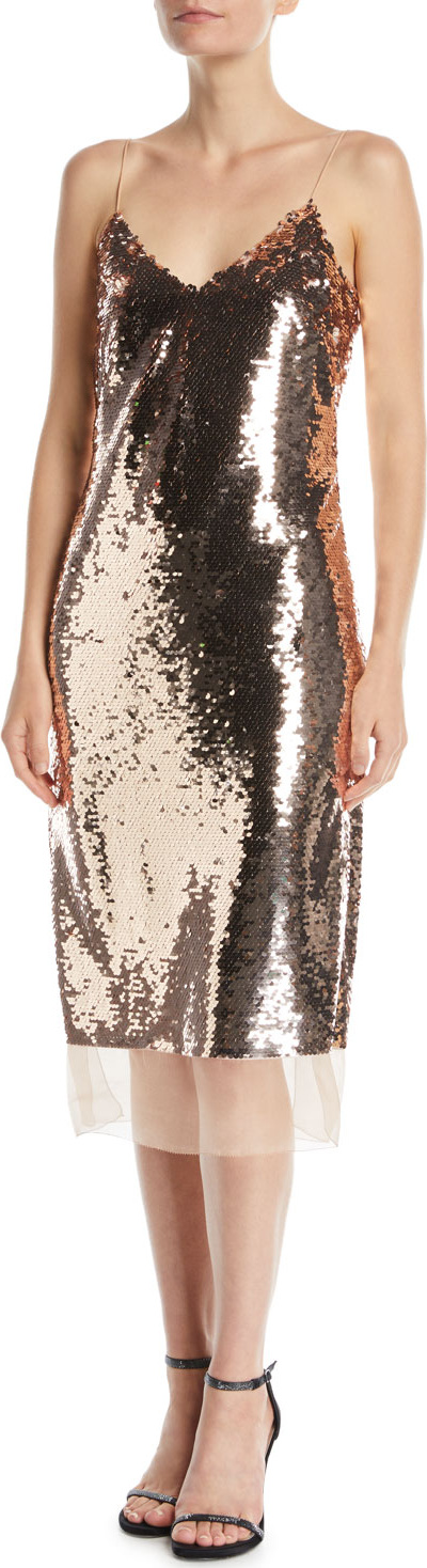 Sachin & Babi Dolly Sequin Cami Dress w/ Organza Trim