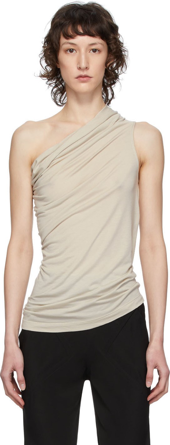 Rick Owens Lilies Grey Heavy Jersey One Shoulder Tank Top