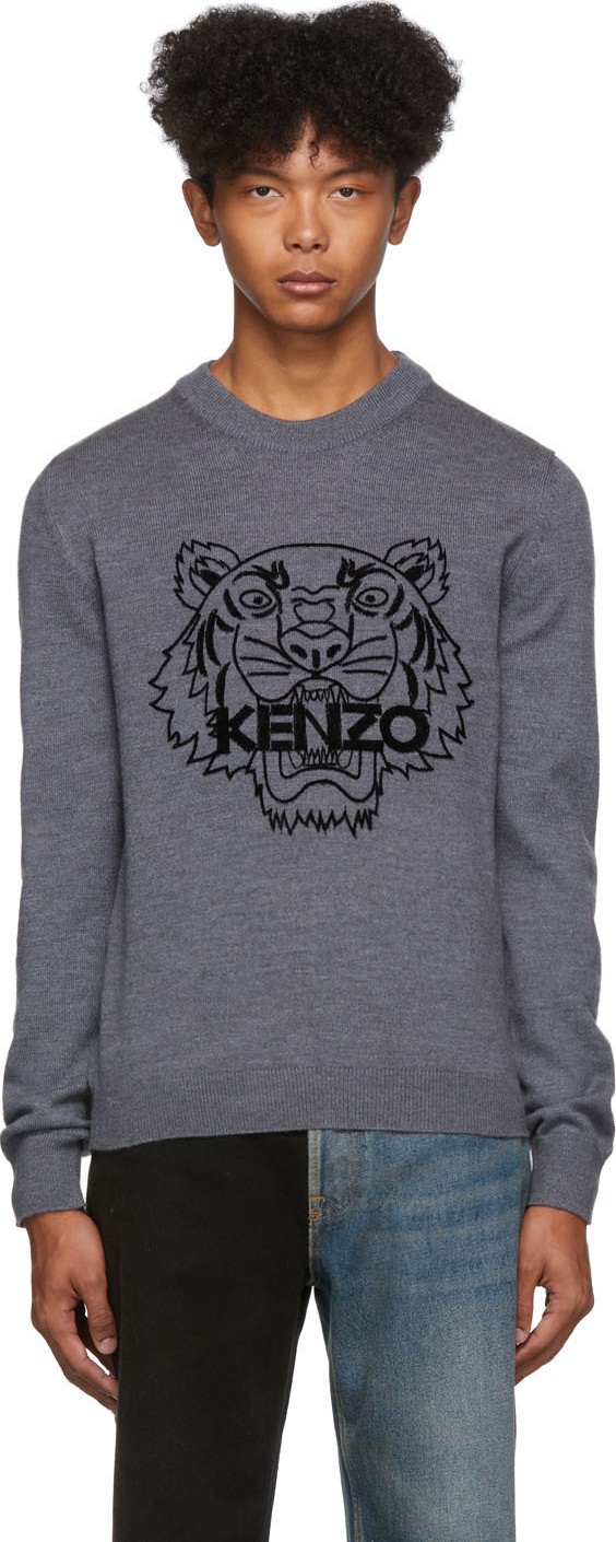 KENZO Grey Wool Tiger Sweater