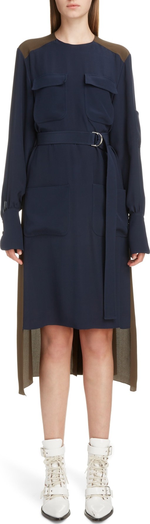 Chloe Two-Tone Silk Midi Dress