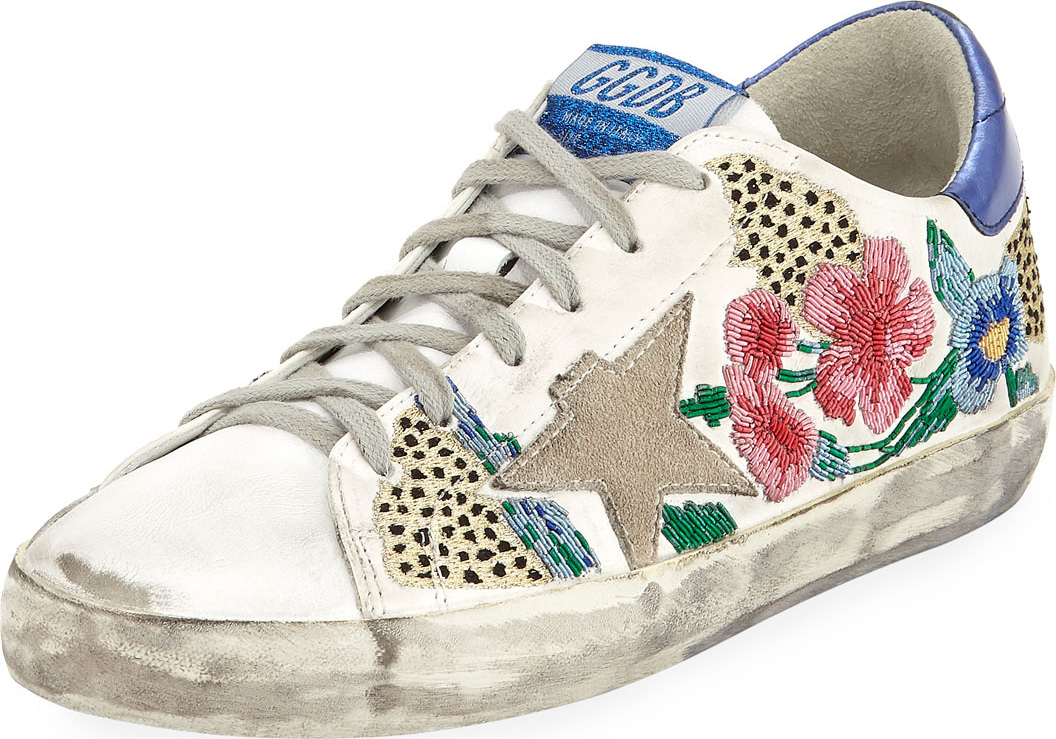 Golden Goose Deluxe Brand Superstar Floral Embellished Leather Low-Top Sneakers