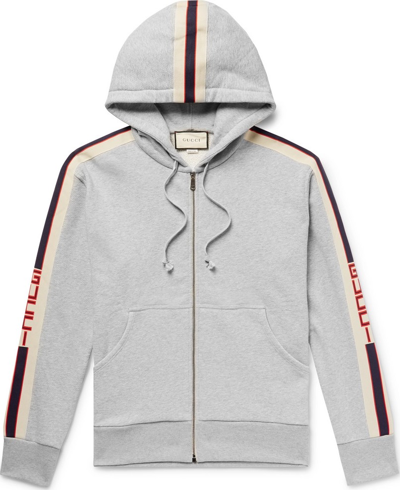 Gucci Logo Webbing-Trimmed Loopback Cotton-Jersey Zip-Up Hoodie