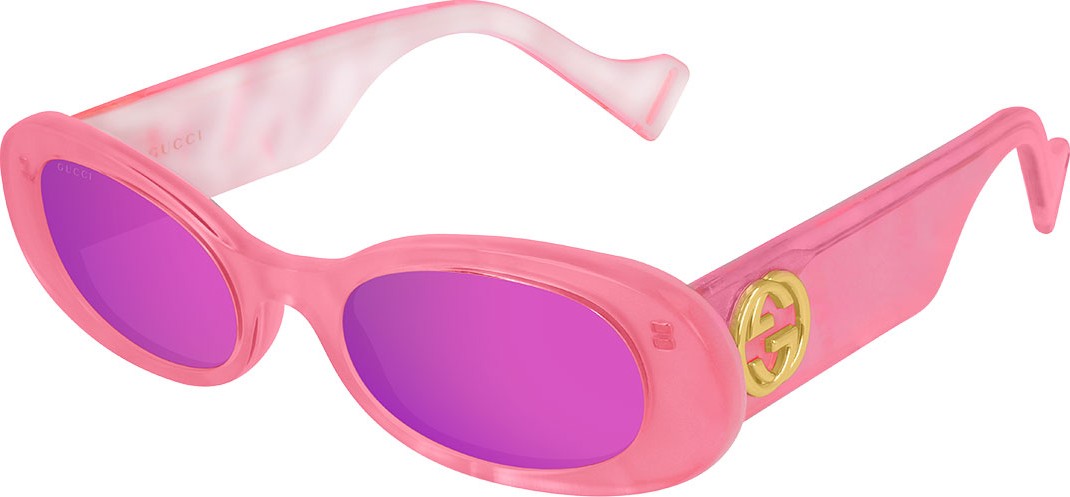 Gucci Mirrored Oval Sunglasses w/ Interlocking G Temples
