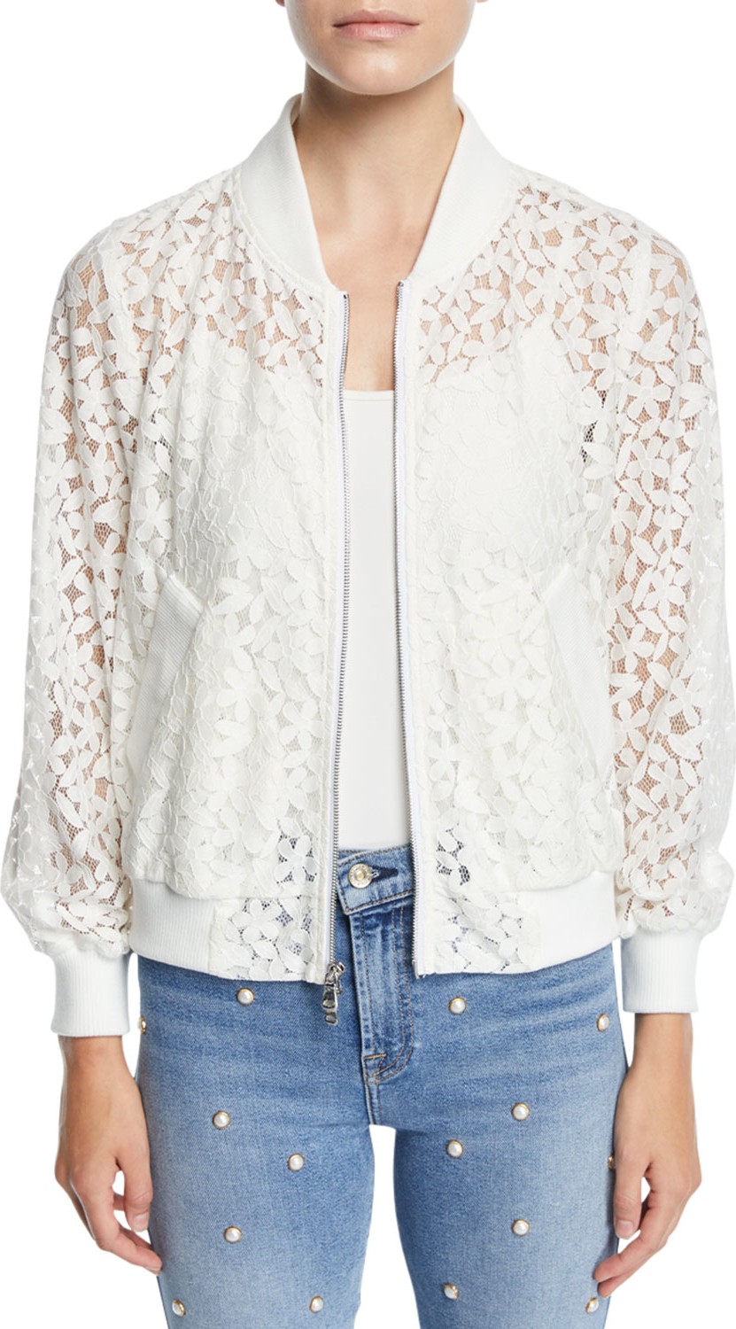 MILLY Floral Lace Bomber Jacket