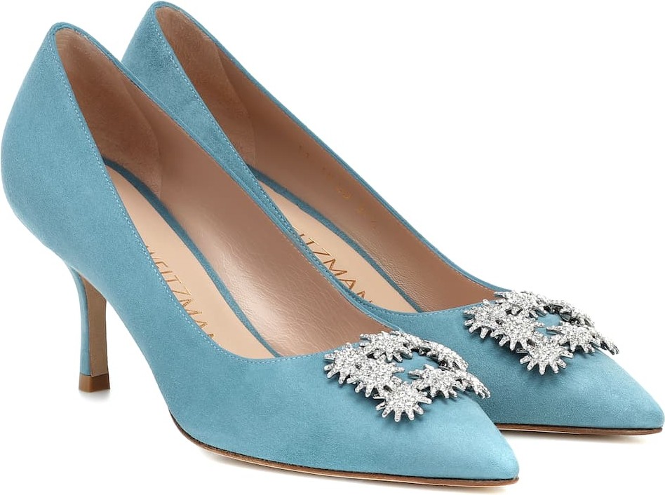 Stuart Weitzman Kelsey 75 embellished suede pumps