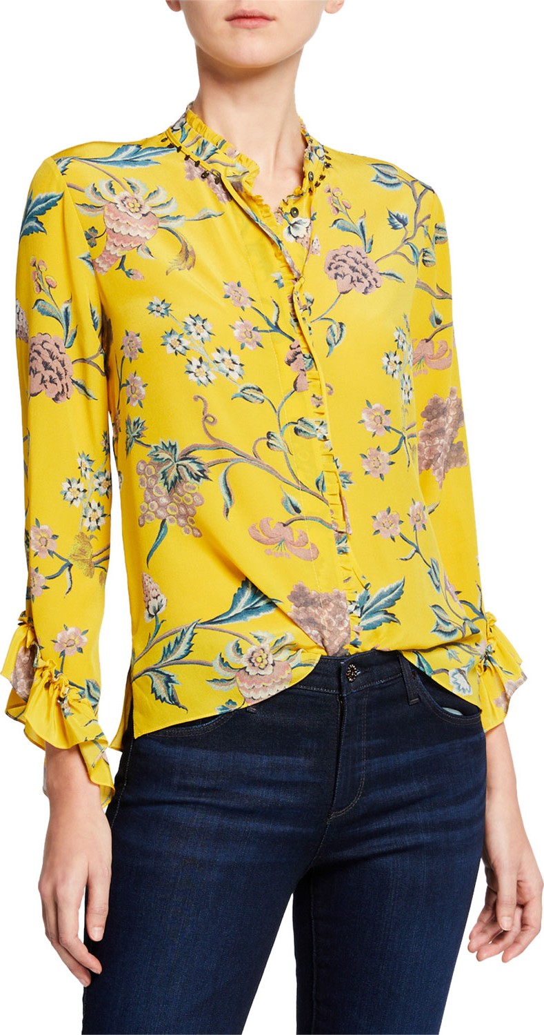 KOBI HALPERIN Gwenn Floral-Print Button-Front Ruffle Blouse KOBI HALPERIN Gwenn Floral-Print Button-Front Ruffle Blouse