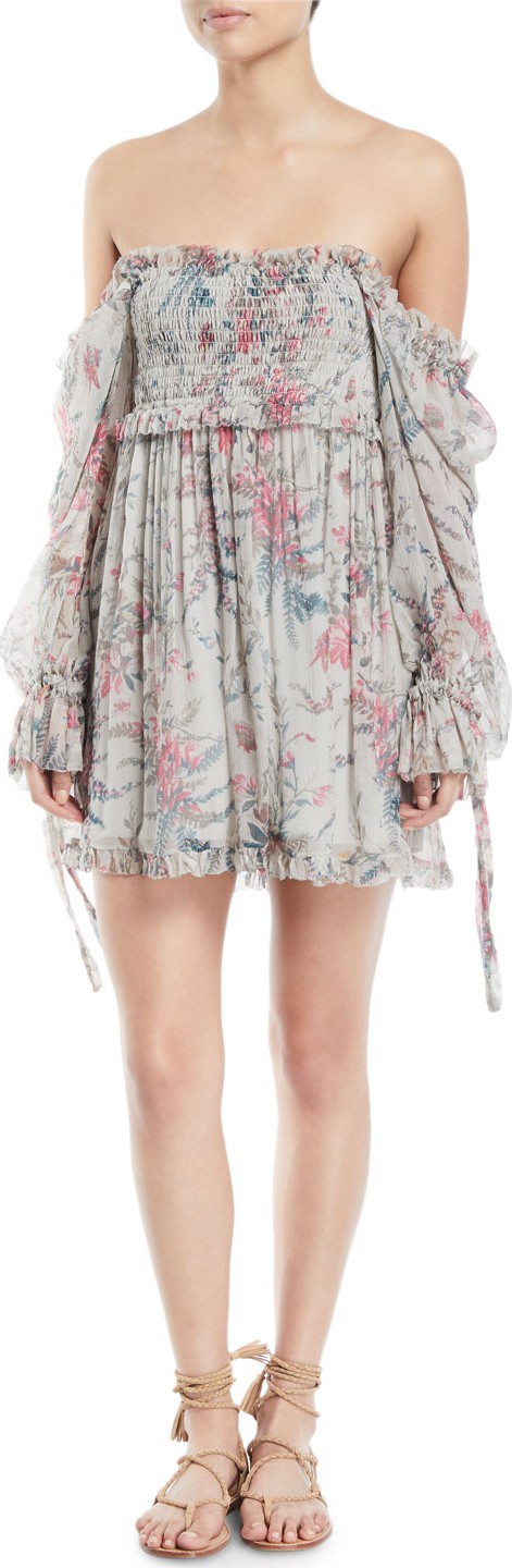 Zimmermann Bayou Off-the-Shoulder Floral Silk Mini Dress