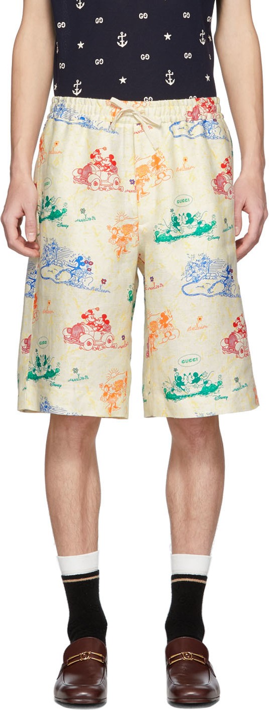 Gucci Off-White & Multicolor Linen Disney Edition Shorts