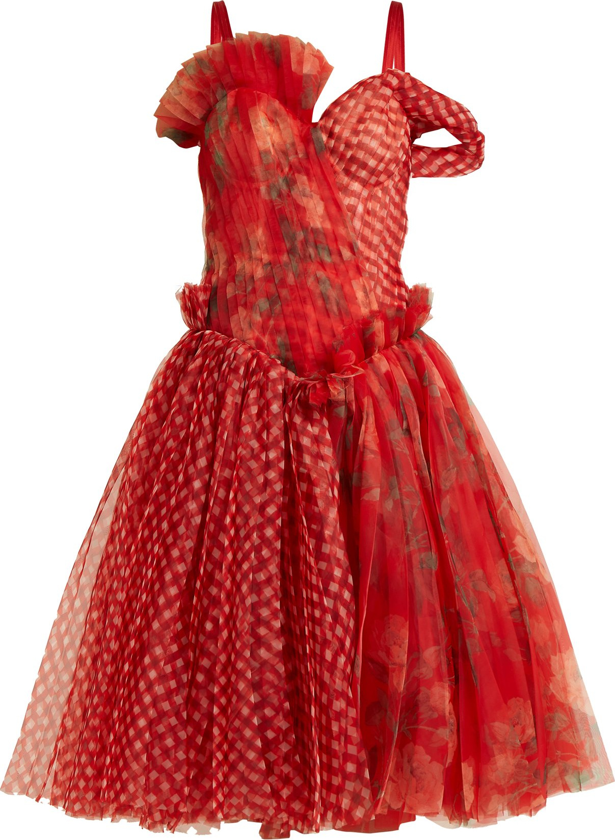 Alexander McQueen Pleated floral-print and checked organza dress