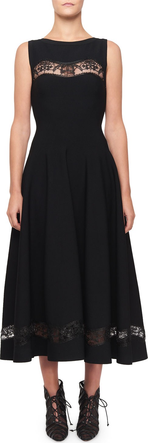 Alaïa Raffia-Embroidered Sheer Panel Dress, Black