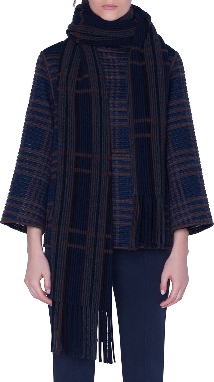 Akris Cashmere-Silk Plaid Long-Scarf