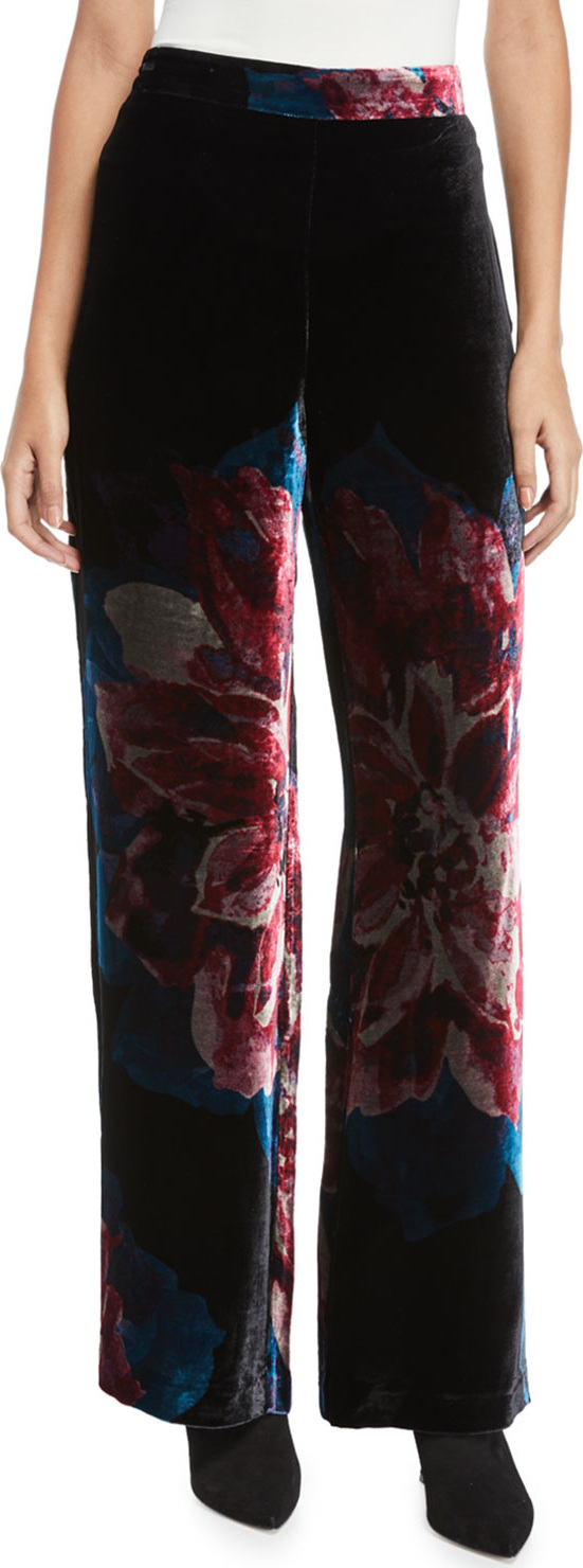 Trina Turk Penelope Floral Velvet Wide-Leg Pants