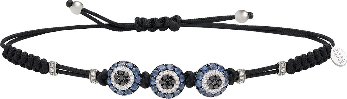 Pippo Perez Pull-Cord Bracelet with Black & White Diamond Fatima Eye Stations