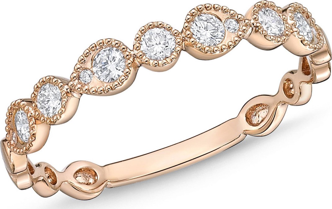 Memoire 18k Rose Gold Round & Teardrop Diamond Band Ring, Size 6.5