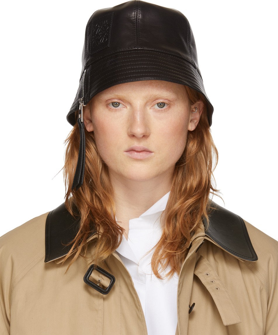 LOEWE Black Leather Bucket Hat
