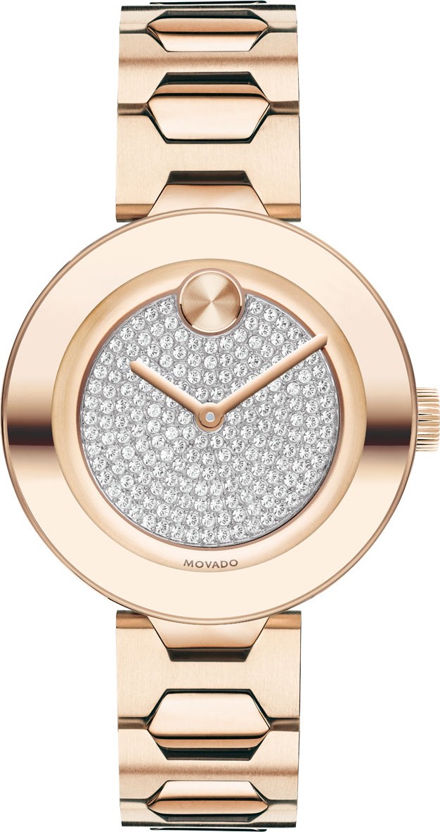 Movado 32mm BOLD Crystal Bracelet Watch, Carnation