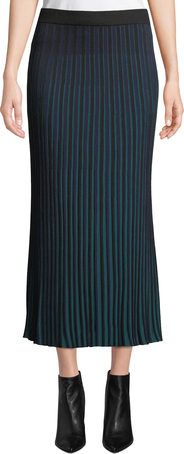 KENZO Striped Knit Pleated Midi Skirt