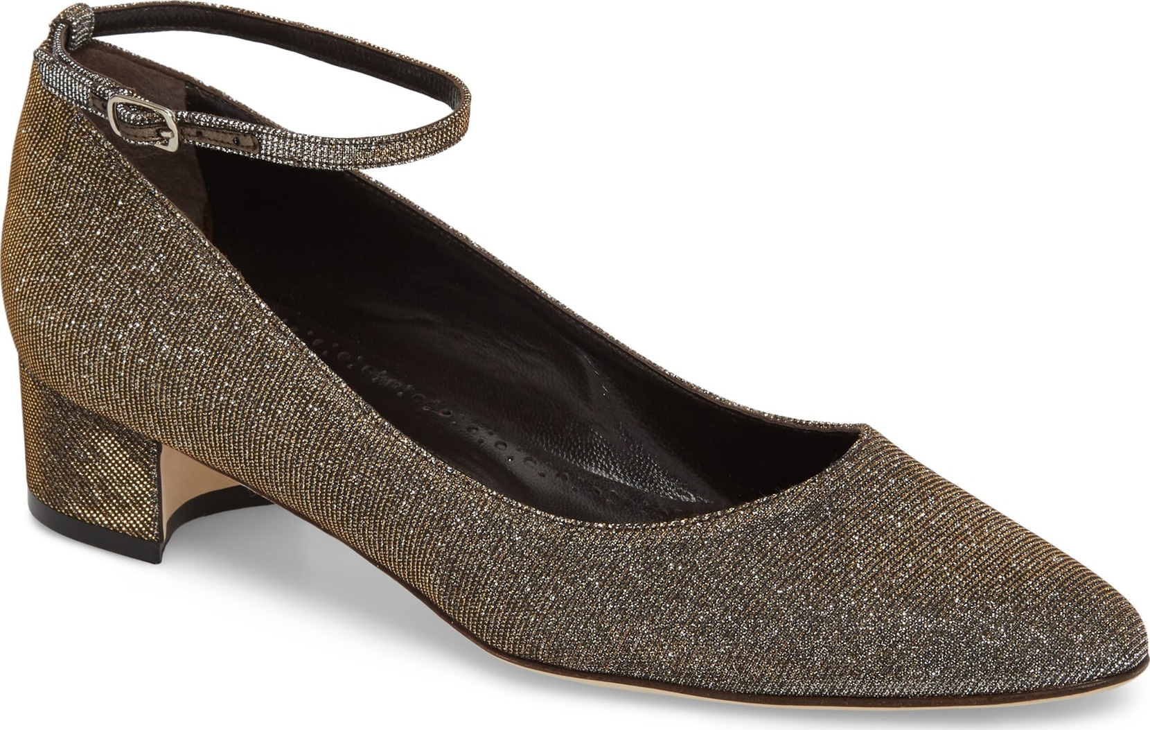 Manolo Blahnik Liston Metallic Quarter Strap Pump