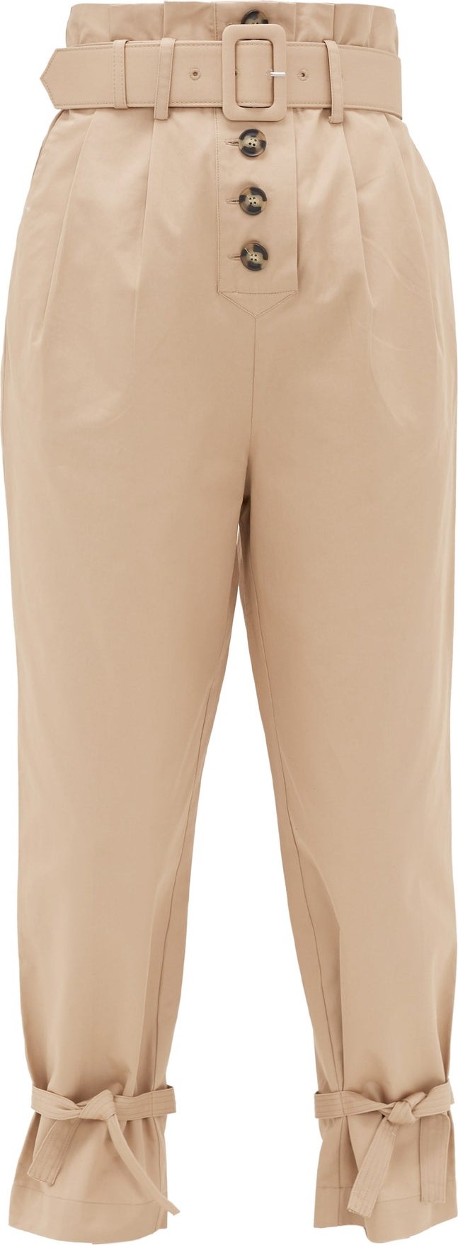 Self Portrait Belted high-rise cotton-canvas trousers